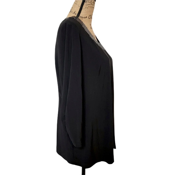 PERCEPTIONS PETITE Women's Embellished Collared Knit Cardigan Black Size 16P - Picture 2 of 14